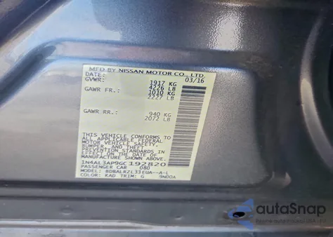 2016 Nissan Altima 2.5 from USA, damaged, VIN 1N4AL3AP9GC192820